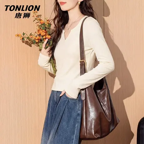 唐狮官方修身长袖t恤女2026新款春季显瘦打底衫小v领打底衫上衣VC图片