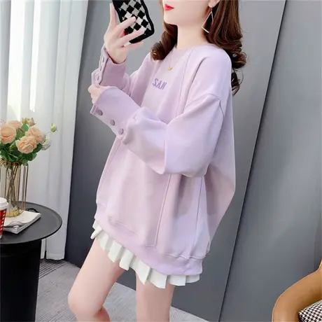 设计感圆领卫衣女套头2023年新款春季宽松洋气ins潮字母长袖上衣商品大图