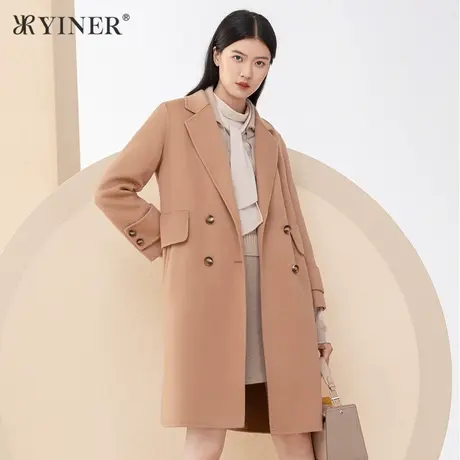 YINER音儿女装冬季新款中长款纯羊毛双面呢大衣商品大图