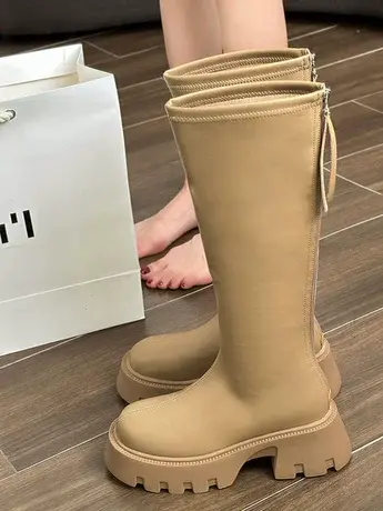 高跟靴子女长筒靴小个子厚底复古棕色长靴不过膝瘦瘦高筒骑士靴鞋商品大图