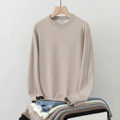 圆领毛衣男潮流秋冬季针织衫内搭打底衫纯色毛线衣一体绒加厚毛衫商品大图