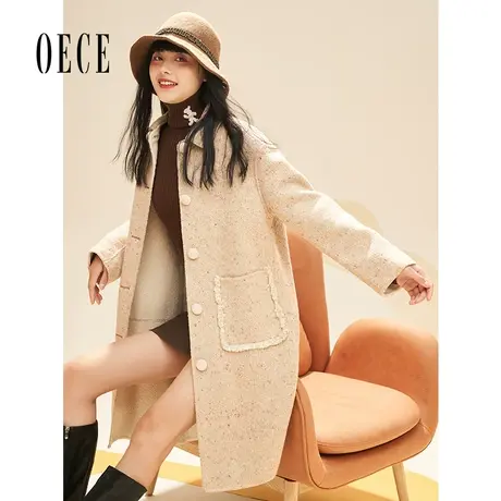 【买1送1】Oece冬装新款复古双面羊毛大衣中长款毛呢外套商品大图