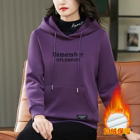 加绒加厚卫衣女秋冬2023年新款时尚休闲连帽上衣服百搭袋鼠兜外套商品大图