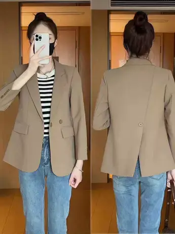 高级感夹棉西装外套女2023秋季新款韩版时尚宽松洋气后背开叉西服图片