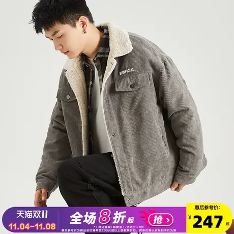 唐狮外套男2023冬季新款灯芯绒仿羊羔毛短款外套保暖休闲夹克外套图片