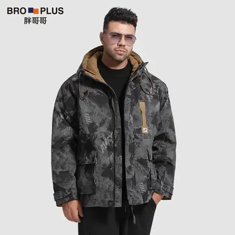 胖哥哥冬季2023新款连帽羽绒服男大码加肥加大保暖男士外套男装厚图片