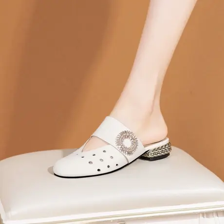 凉拖鞋女夏外穿新款真皮圆头平底鞋舒适懒人包头半拖镂空穆勒鞋子图片