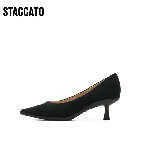 思加图新款通勤绒面尖头细跟单鞋中跟鞋女皮鞋子9PV83CQ2图片