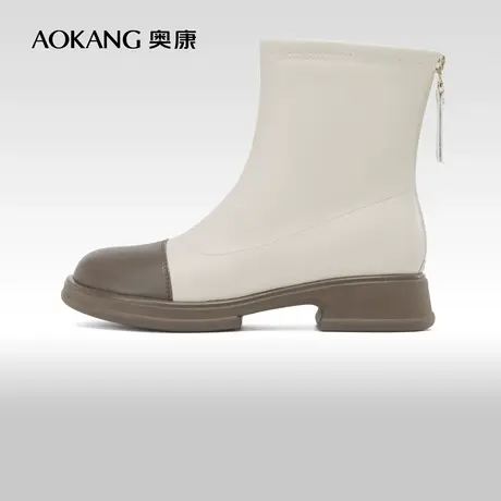 奥康女鞋 2023冬季新款时尚拼色保暖加绒女士中筒靴子简约百搭潮图片