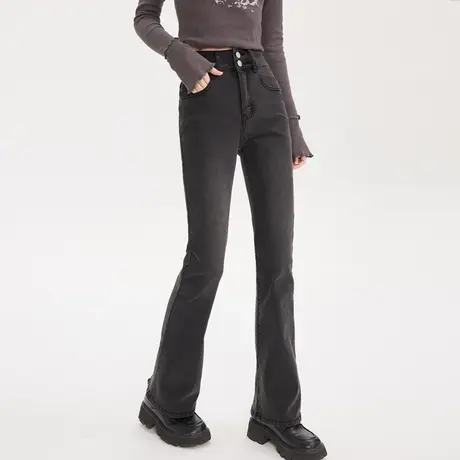 尔给2023年春新款马蹄裤高腰显瘦美式裤子复古修身微喇牛仔裤女商品大图