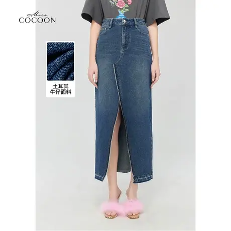 MISSCOCOON复古开叉裙子24春季新款女高腰牛仔半身裙图片