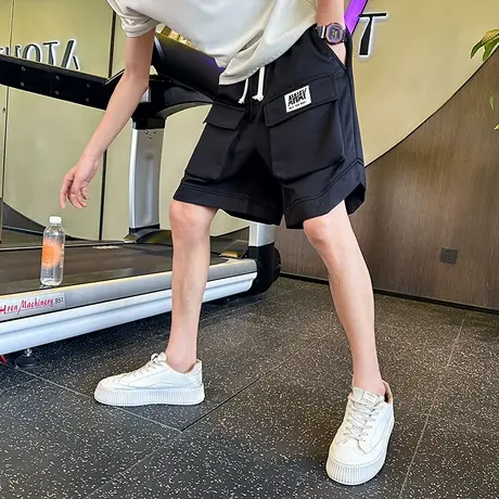夏季男士潮流百搭高级重工宽松直筒潮牌休闲运动舒适中裤薄款短裤商品大图