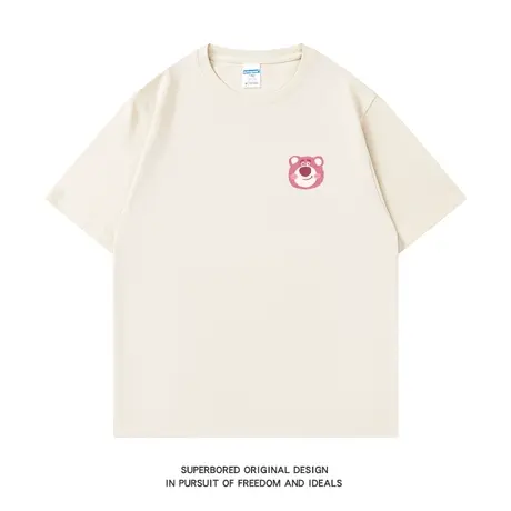 夏季趣味卡通简约小熊纯棉短袖t恤男女款情侣装宽松休闲半袖体恤商品大图