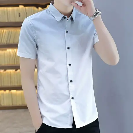 渐变色衬衫男短袖夏季凉感冰丝衬衣男士韩版修身青少年休闲上衣服商品大图