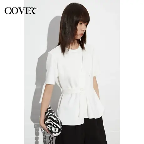 COVER夏季前中破缝收腰倒褶针织衫图片