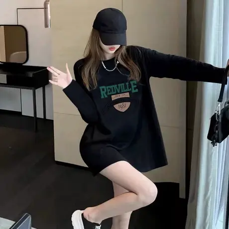 今年流行2023上衣新款爆款纯棉秋冬打底衫内搭韩版宽松长袖t恤女图片