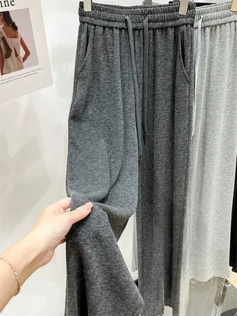 高腰显瘦黑色垂感阔腿裤子女春季2023新款高级感直筒宽松休闲裤女商品大图