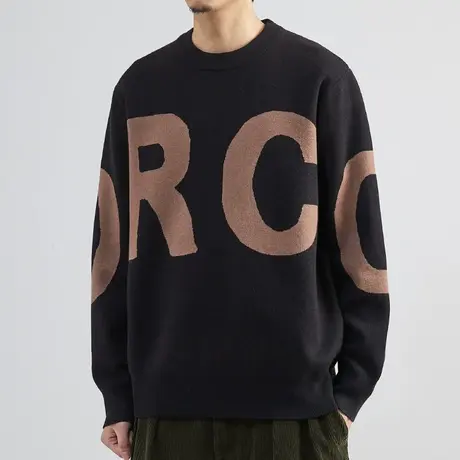 韩版毛衫黑色圆领毛衣男2022秋冬季新款百搭潮保暖休闲上衣针织衫图片