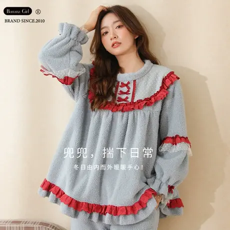 Bananagirl睡衣女士冬季新款圆领珊瑚绒加厚甜美少女套装家居服女商品大图