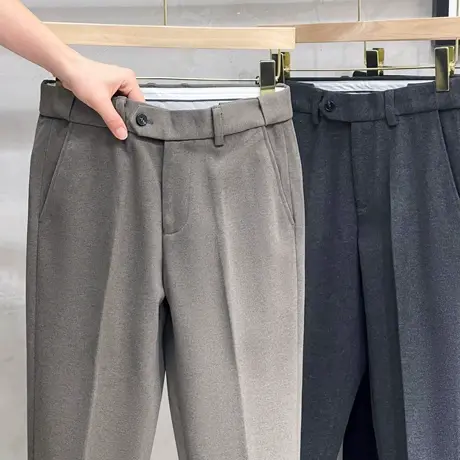 暗松紧长裤休闲男裤直筒商务休闲长裤春秋厚款松紧腰毛呢裤小西裤图片