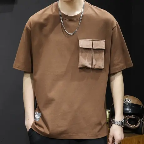 重磅口袋短袖t恤男士半袖上衣潮牌大码2024新款男装美式体恤夏季商品大图