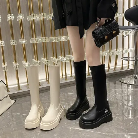 长靴女2023新款秋冬厚底小个子增高韩系高筒不过膝靴子百搭瘦瘦靴图片