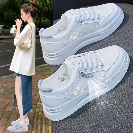 网面单鞋女夏季透气镂空运动小白鞋2023新款一脚蹬网鞋百搭板鞋潮商品大图