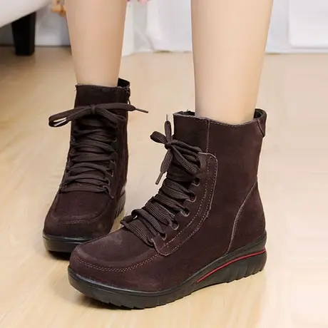 冬季雪地靴加绒短靴女靴子真皮冬靴牛皮加厚平底中筒靴女鞋棉鞋图片