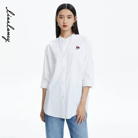 LANCY/俪雅朗姿七分袖白色衬衫七分袖休闲宽松商场同款奥莱图片