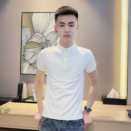 夏季男纯色polo衫t恤短袖修身翻领半袖半袖打底潮流潮牌百搭体恤商品大图