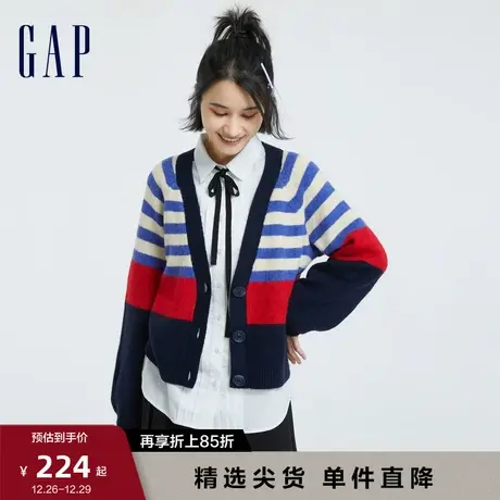 Gap女装早春款洋气宽松落肩V领针织开衫高级时尚外搭毛衣721572图片