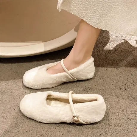 毛毛鞋女外穿2024年新款秋冬时尚百搭仙女配裙子平底加绒豆豆棉鞋商品大图