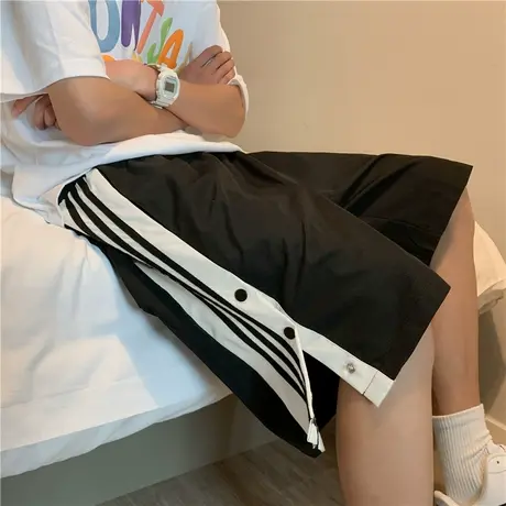 夏季排扣短裤男宽松五分运动裤子ins港风休闲裤潮牌直筒沙滩裤薄商品大图