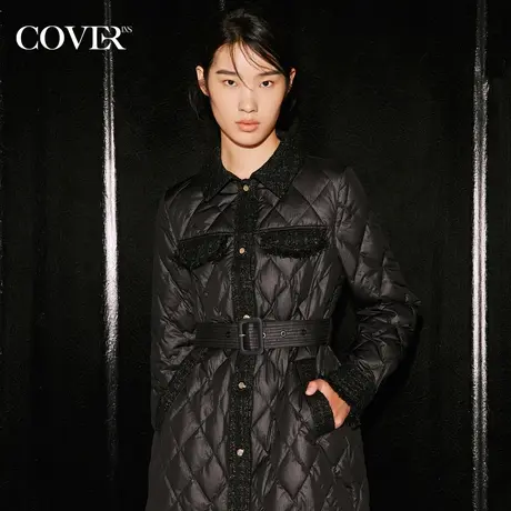 【昕怡粉丝专享】恩裳COVER冬季粗花呢小香风长款羽绒服图片