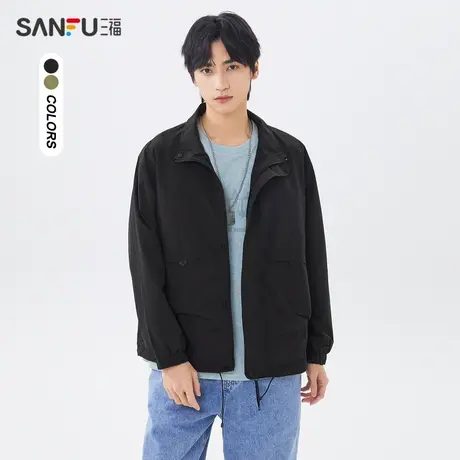 三福2023春男士立体口袋立领薄工装外套 休闲运动风夹克470574商品大图