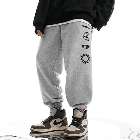 Nuthink日系原宿风卫裤男潮牌ins高街宽松大码潮流肥佬运动束脚裤商品大图