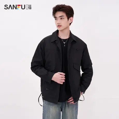 三福2024春季男士休闲翻领工装夹克 时尚户外修身外套男483985图片