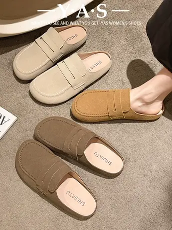 网红复古勃肯包头半拖鞋女2024春夏新款外穿平底软底懒人休闲单鞋图片