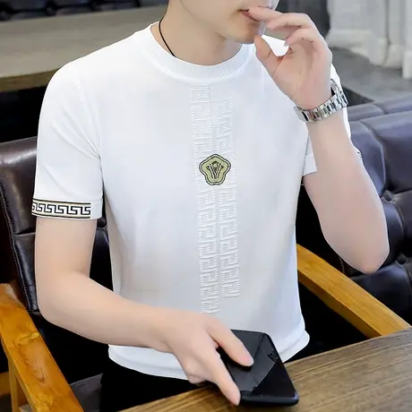 短袖男夏季冰丝t恤潮流新款烫钻白色上衣服网红半袖百搭薄款夏装商品大图