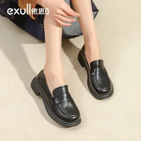 依思q一脚蹬皮鞋女2024年新款鞋子单鞋低跟软皮豆豆鞋英伦乐福鞋商品大图
