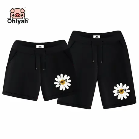 小雏菊花网红短裤女休闲大码情侣装夏装男女针织黑色宽松五分短裤图片