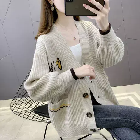 针织开衫女秋冬外搭新款韩版宽松慵懒风加厚短款长袖百搭外套毛衣商品大图