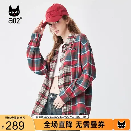 【非正式学院】a02复古潮流衬衫女2023秋季磨毛拼接撞色格子衬衫图片