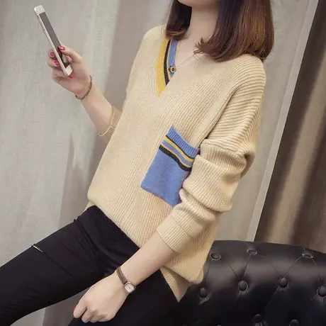 秋装新款韩版小清新打底针织衫女宽松短款慵懒风毛衣学生上衣图片