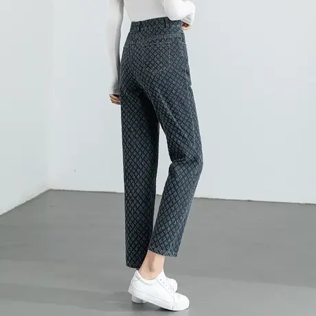 高腰窄版绣花牛仔裤女2023年新款春季休闲女裤小个子九分裤哈伦裤商品大图