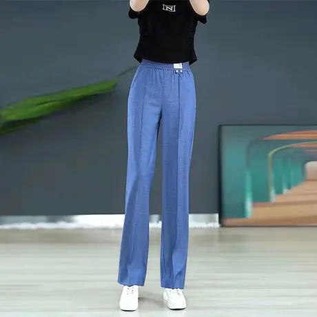 天丝牛仔裤女薄款2023年九分直筒松紧高腰垂感冰丝宽松休闲阔腿裤图片