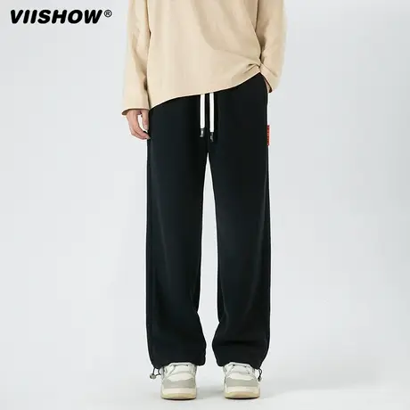 VIISHOW日系复古简约纯色抽绳束脚裤男潮牌宽松休闲百搭长裤图片