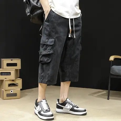 七分裤男士短裤夏季潮牌休闲男裤宽松大码2023新款工装裤子男中裤商品大图