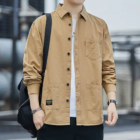 男士衬衫长袖纯棉工装全棉衬衣春秋寸衫外套衣服男装宽松休闲上衣商品大图
