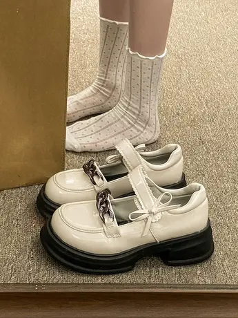 一字带厚底乐福鞋女2023新款复古法式玛丽珍鞋英伦风大头小皮鞋女商品大图